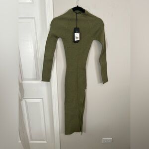 NWT Wandering Olive Green Ribbed Knit Dress,XS